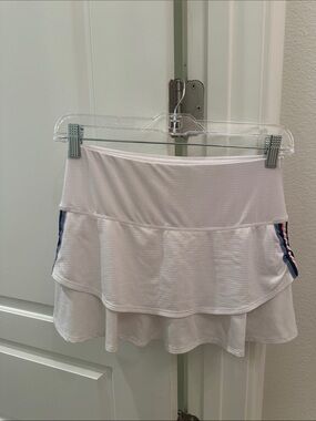 Lucky in Love White Layered Skort with Navy and Pink Side Stripes